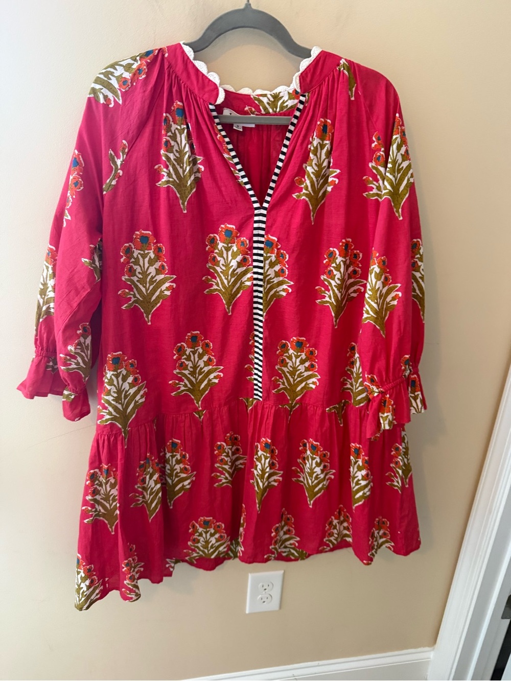 THML blockprint red popover Shift Dress M - Picture 2 of 9
